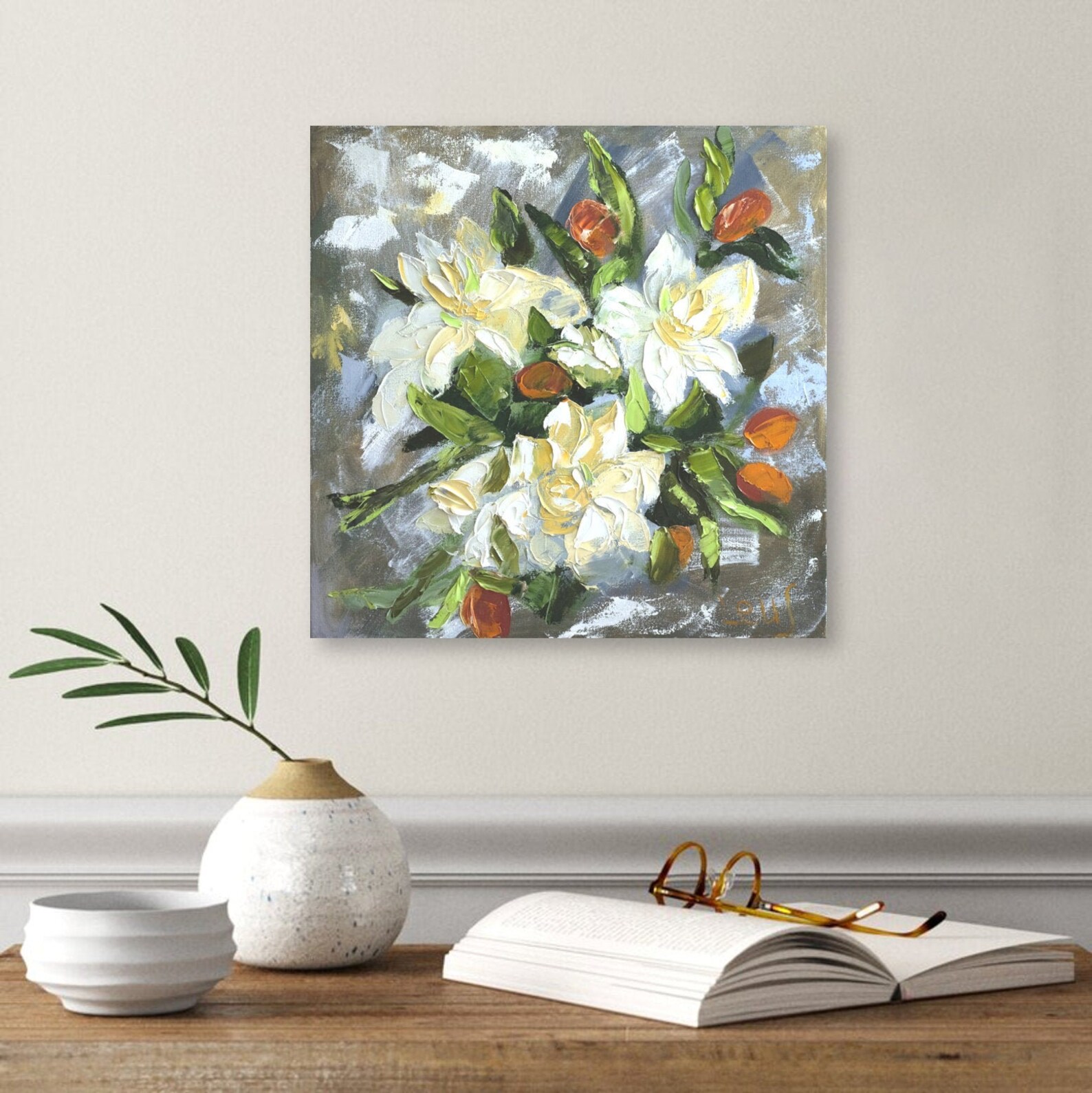 Canvas Paintings of White Flowers Textured Painting on Canvas - Etsy