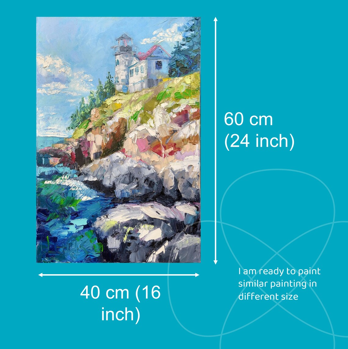 Seascape Oil Painting With Lighthouse Seaside Painting Etsy