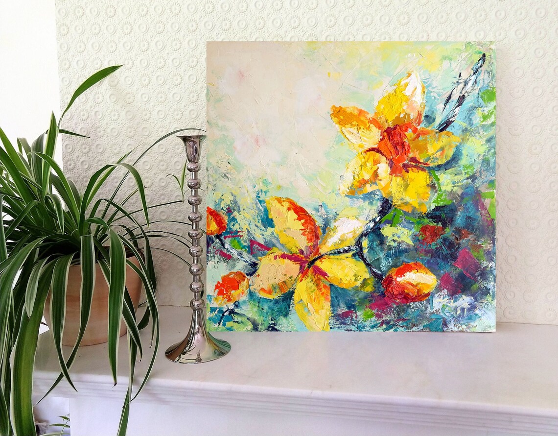 Yellow Flower Painting Orchid Painting Yellow Orchid Painting Etsy