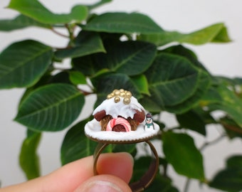 Polymer clay Christmas winter christmas gingerbread house ring