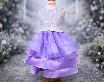 女の子用スパンコールオーガンザラベンダーパーティードレス|Laidiecloth|子供用ドレス