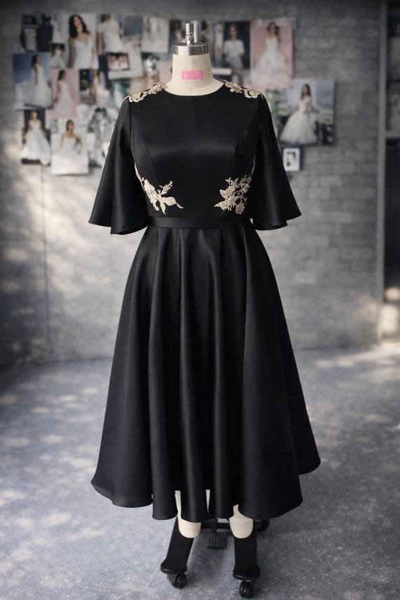Black & Gold Satin Mother of the Bride Gown