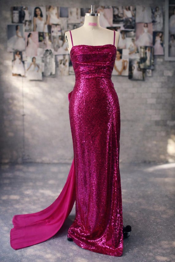 women's hot pink sequin dress Gown|Laidiecloth Formal Evening Gown for Special Occasions sparkle pink glitter dress