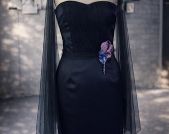 Navy Blue Satin Cocktail Dress|Laidiecloth Women's Formal Evening Gown for Special Occasions - Womenswear