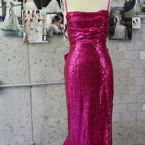 Hot Pink Sequin Gown|Laidiecloth Women&#39;s Formal Evening Gown for Special Occasions - Womenswear