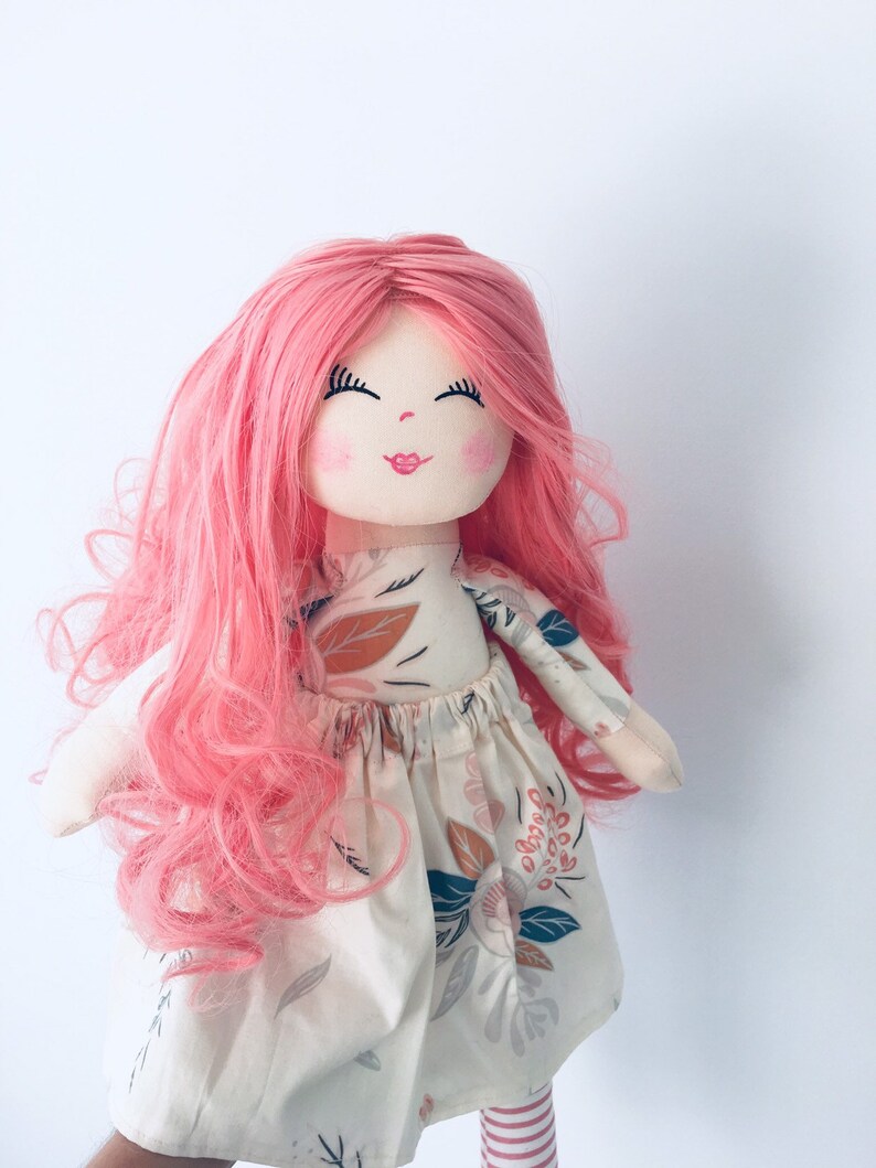 Doll Pink hair cloth doll rag doll curly hair fabric doll Etsy