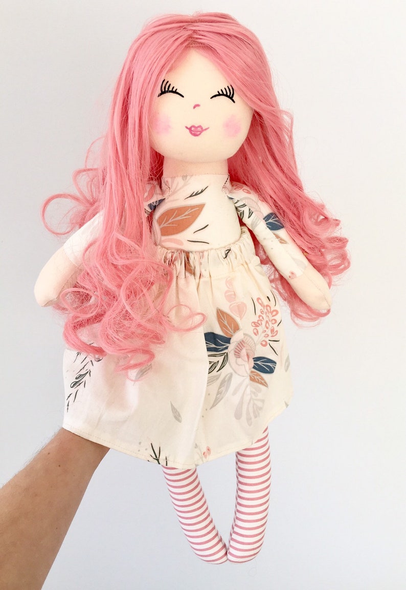 Doll Pink hair cloth doll rag doll curly hair fabric doll Etsy