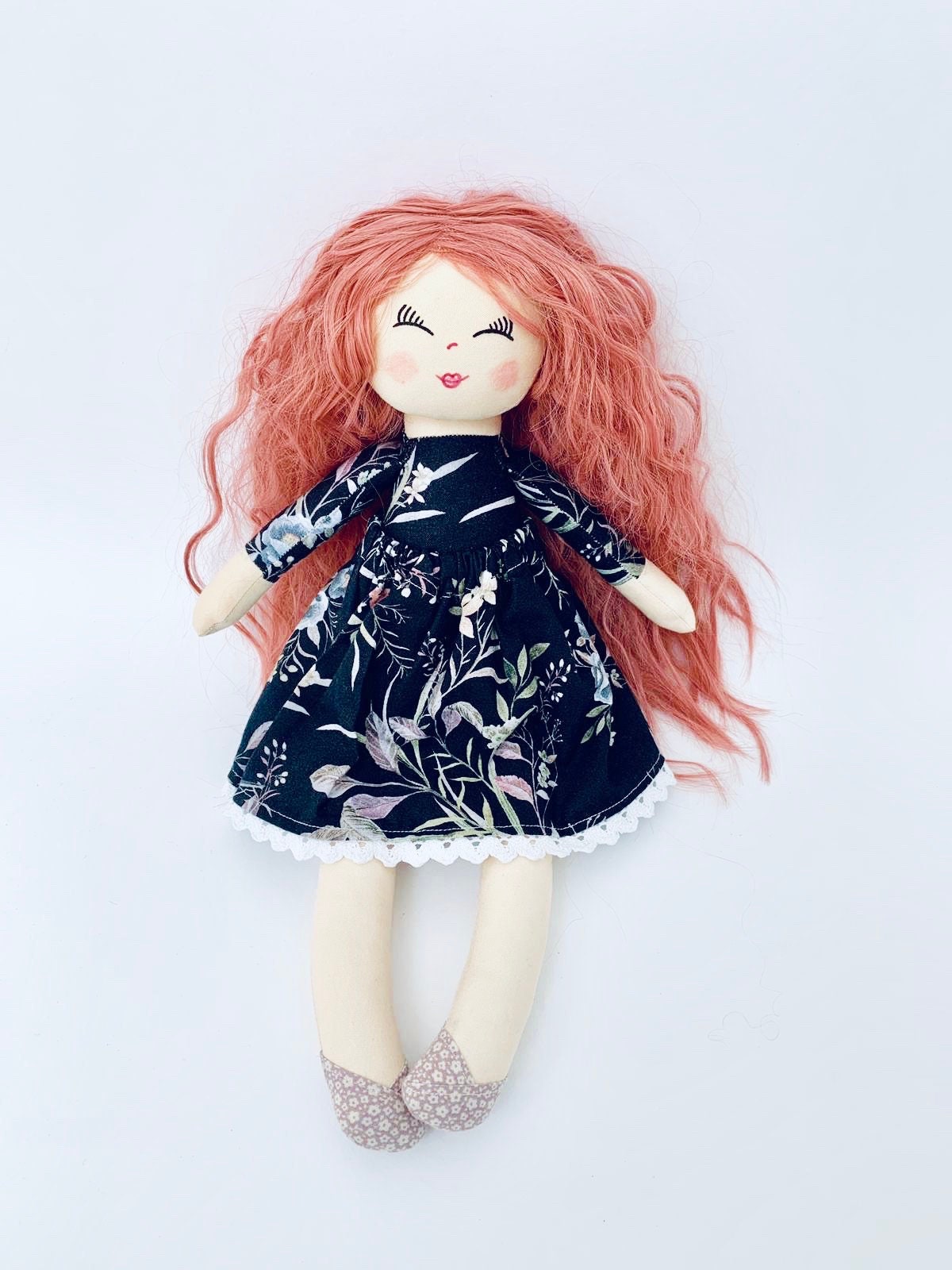 Doll Pink hair cloth doll rag doll curly hair fabric doll Etsy