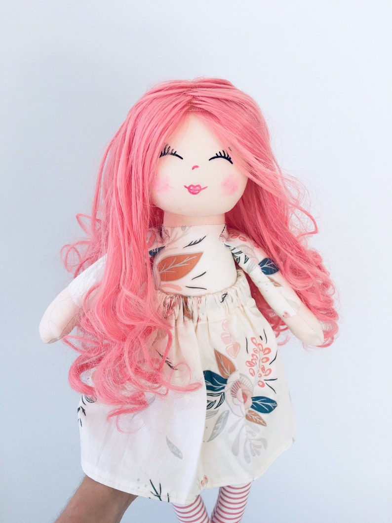 Doll Pink hair cloth doll rag doll curly hair fabric doll Etsy