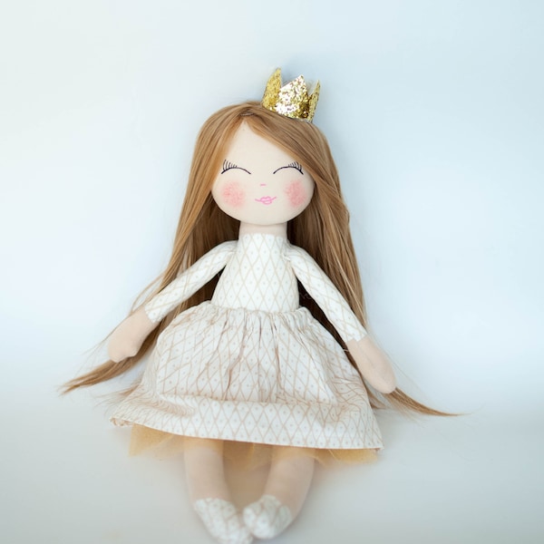 Doll  Princess doll rag doll cloth doll  dark blonde hair doll  birthday gift  girl gift christening gift