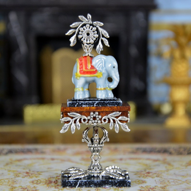 Louis XVI French Style. and its presentation table Miniature scale 112 Dollhouse Carried by a Porcelain Elephant French Style Pendulum