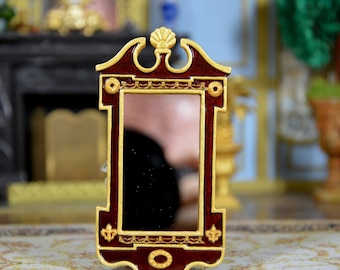 French Mahogany and Gold Baroque Mirror, real mirror, to hang, scale 1:12, French Doll House.
