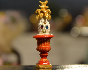 Medici Cup French Porcelain style Pineapple white and gold decorated with rhinestones Miniature scale 1/12 Dollhouse, Stylized XVIII century