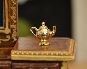 French Gold metal coffee pot, delicately chiseled, 1/12 scale, Dollhouse, French Style, Good quality!