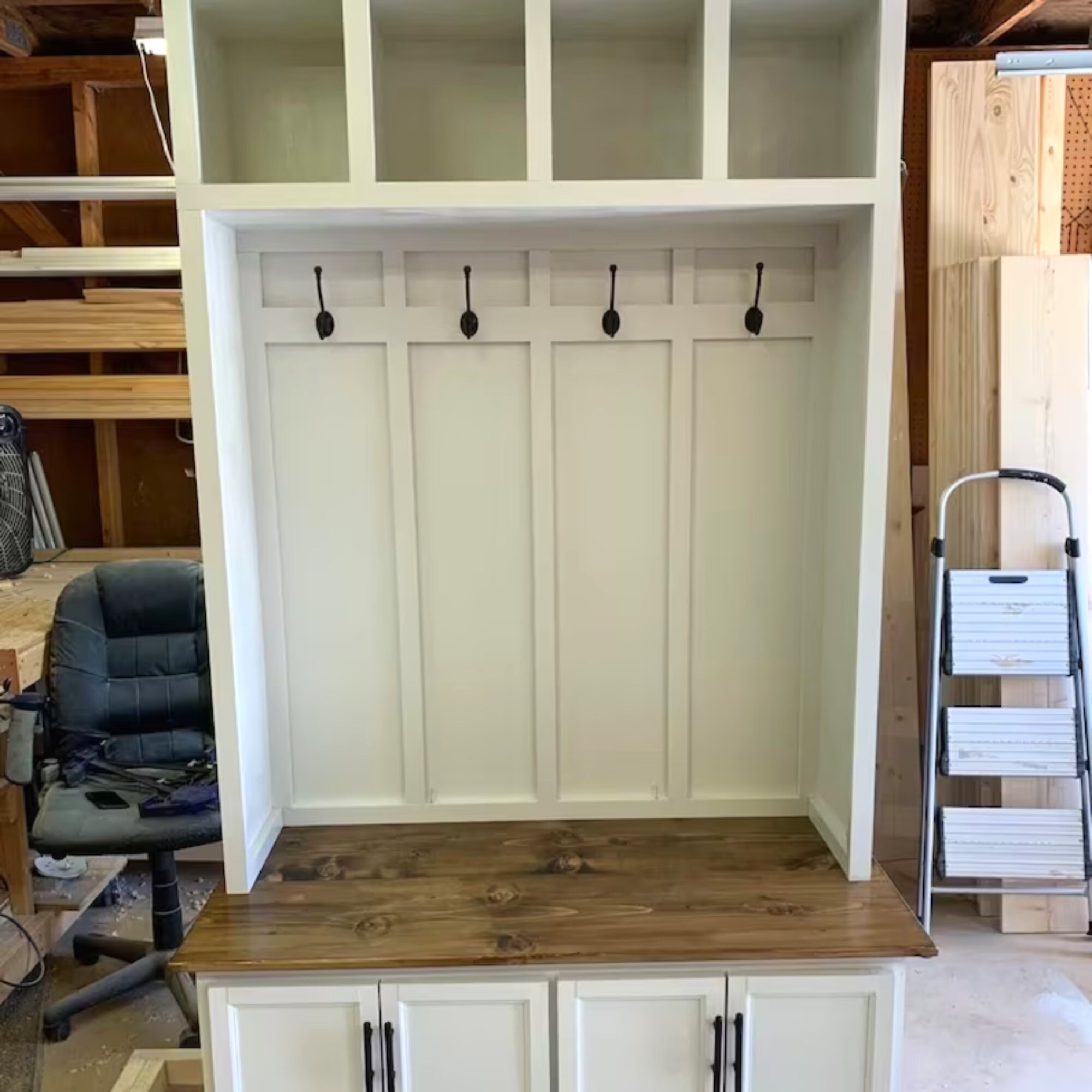 Farmhouse Hall Tree, Mudroom Locker, Custom Size and Color Available