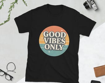 Good Vibes Only T-Shirt | 70s Retro Rainbow Graphic Tee