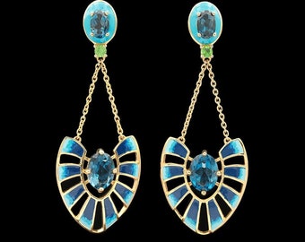 Martha Seely 18k Yellow Gold, London Blue Topaz & Tsavorite Garnet Dangle Earrings