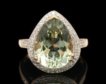 14k Yellow Gold Prasiolite &amp; 0.20 ctw Diamond Ring