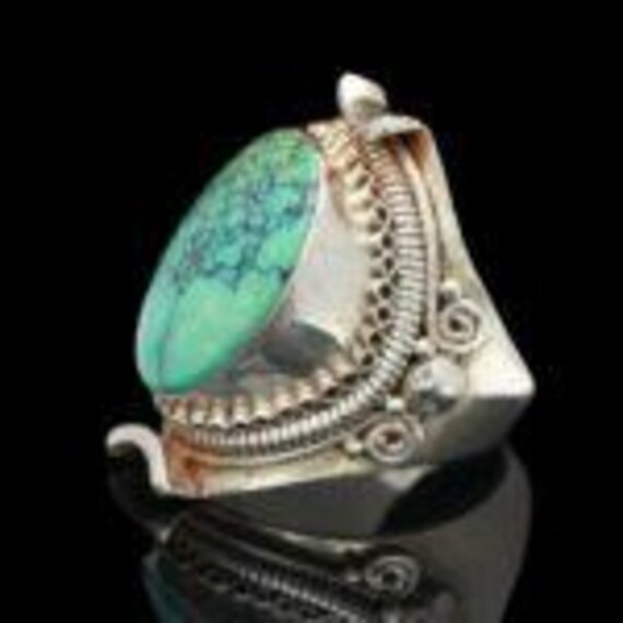 Sterling Silver Oval Turquoise Coil Ring - image 2