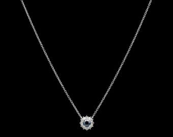 Gabriel &amp; Co. 14k White Gold Sapphire and Diamond Halo Pendant Necklace