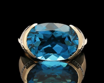 14k Yellow Gold London Blue Topaz &amp; Diamond Ring