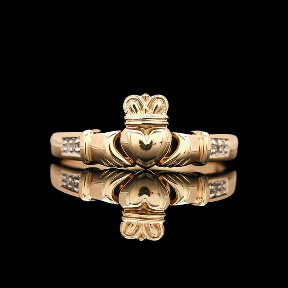 14k Yellow Gold & Diamond Claddaugh Ring