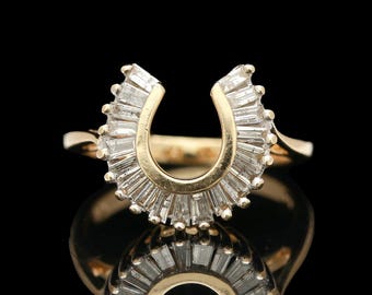 14k Yellow Gold 0.57 ctw Baguette Diamond Horseshoe Ring