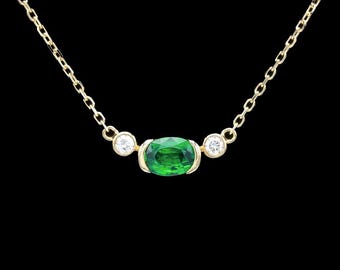 18k Yellow Gold Tsavorite &amp; Diamond Necklace