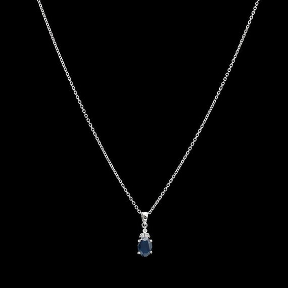 14k White Gold Sapphire & Diamond Pendant Necklace - image 2
