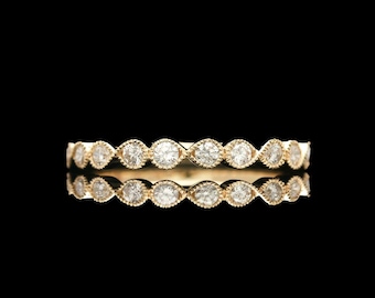 14k Yellow Gold 0.35 ctw Diamond Milgrain Edge Band