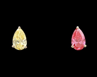 14k 2.03 ctw Lab Grown Fancy Yellow &amp; Pink Diamond Stud Earrings with IGI Reports