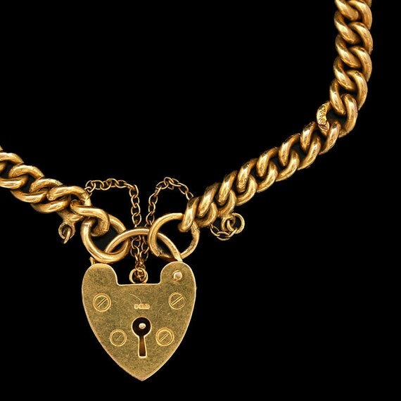 Victorian Yellow Gold Heart Locket Clasp Bracelet - image 2