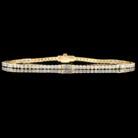 Baguette & Round Cut Diamond Tennis Bracelet in Y… - image 1