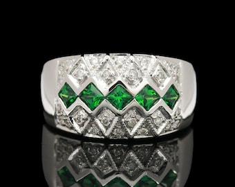 14k White Gold Tsavorite Garnet &amp; Diamond Ring