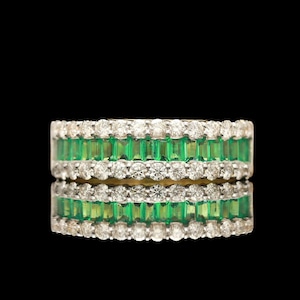 14k Yellow Gold Emerald &amp; Diamond Band