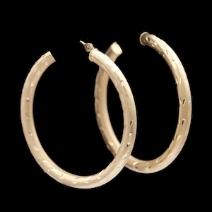 14k Yellow Gold Hoop Earrings with Diamond Cut Details