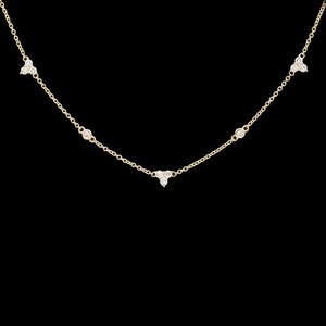 14k Yellow Gold and Diamond Cluster Station Necklace