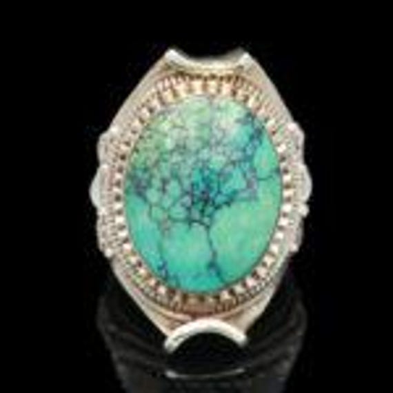 Sterling Silver Oval Turquoise Coil Ring - image 1