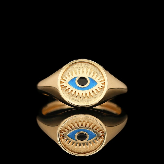Enameled Yellow Gold Evil Eye Ring - image 1