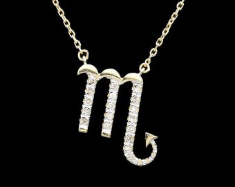 14k Yellow Gold 0.09 ctw Diamond Scorpio Pendant Necklace