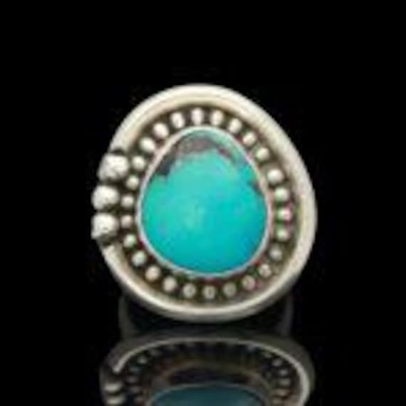 Cecil Sanders Navajo Sterling Silver Turquoise Ri… - image 1