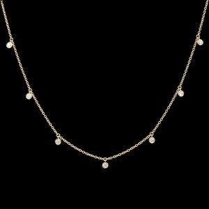 14k Yellow Gold Dangle Station Diamond Necklace