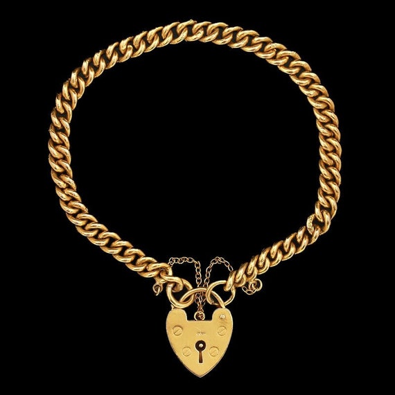 Victorian Yellow Gold Heart Locket Clasp Bracelet - image 1