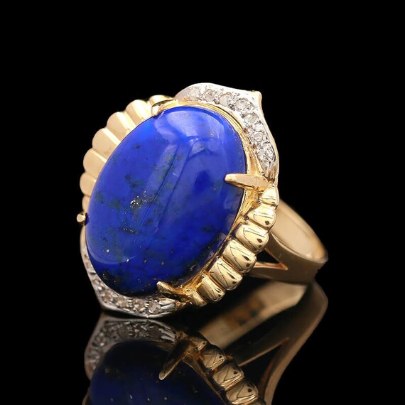 14k Two Tone Lapis and Diamond Statement Ring - image 2