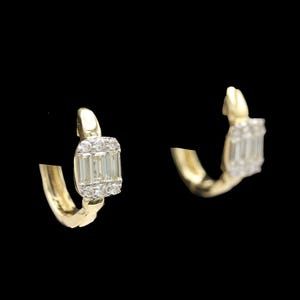 14k Yellow Gold Diamond Huggie Hoop Earrings