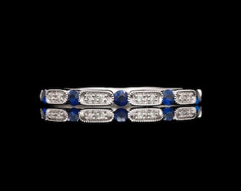 14k White Gold Diamond & Sapphire Band Ring