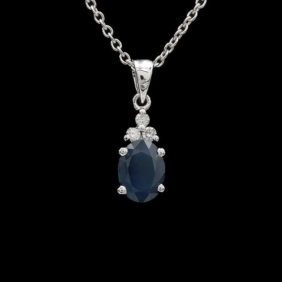 14k White Gold Sapphire & Diamond Pendant Necklace - image 1