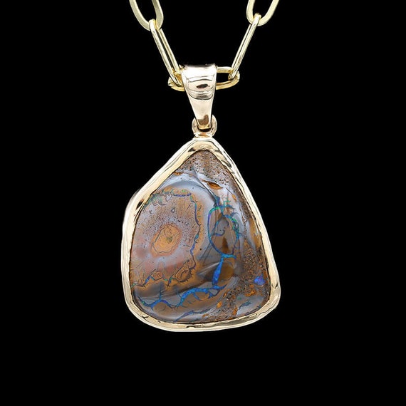 Modern 14k Yellow Gold Boulder Opal Pendant Neckl… - image 2