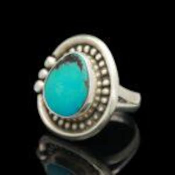 Cecil Sanders Navajo Sterling Silver Turquoise Ri… - image 2