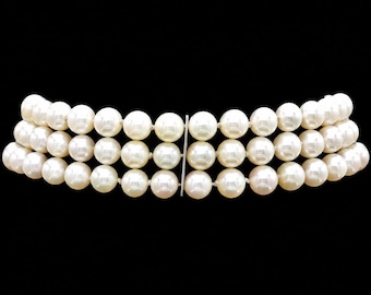 Vintage 14k White Gold Triple Strand 5.80 mm Pearl Bracelet